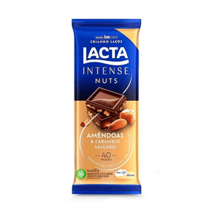 Chocolate Meio Amargo Lacta Intense Nuts 40% Cacau Amêndoas e Caramelo 85g
