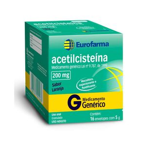 Acetilcisteina 200mg Genérico Eurofarma 16 Envelopes 5g