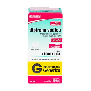 Dipirona Monoidratada 50mg/ml Solução Oral Genérico Biosintetica 100ml