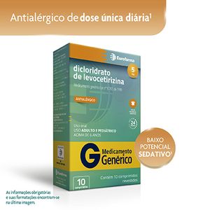 Dicloridrato de Levocetirizina 5mg Genérico Eurofarma 10 Comprimidos