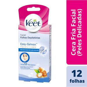 Cera Fria Veet Para o Rosto Pele Delicada com 12 Folhas