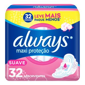 Absorvente Always Proteção Total Maxi Suave Com Abas Leve 32 Pague 28