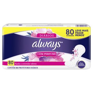 Protetor Diário Always com Perfume sem Abas Leve 80 Pague 60 Unidades
