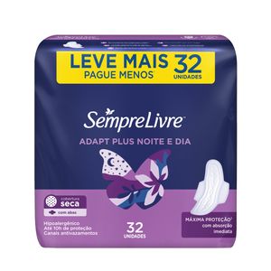 Absorvente Sempre Livre Adapt Plus Noite Seca Leve 32 Pague 24 Unidades