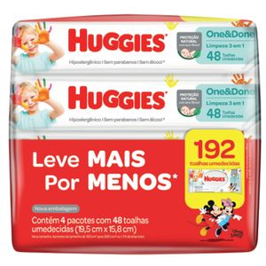 Kit Toalhas Umedecidas Huggies Turma da Mônica One & Done Leve 4 Pague 3