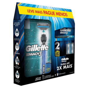 Kit Aparelho de Barbear Gillette Mach3 + Carga 2 Unidades