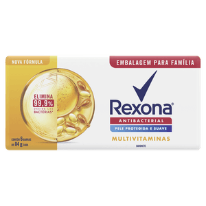 Pack Sabonete Barra Rexona Antibacterial Multivitaminas 6 Unidades 84g