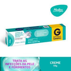 Sulfato de Neomicina 5mg/g + Bacitracina Zíncica 250UI/g Pomada Genérico Medley 50g