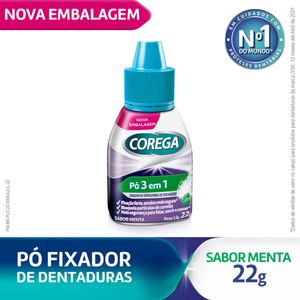 Pó Fixador de Dentaduras Corega 3 em 1 Sabor Menta 22g