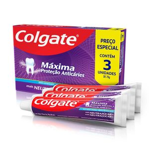 Creme Dental Colgate Máxima Proteção Anticáries mais Neutraçúcar 70g 3 Unidades