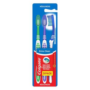 Escova de Dente Colgate Extra Clean 3 Unid