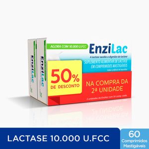 Enzilac 10.000 FCC Leve 60 Comprimidos, Pague 45 - Enzima Lactase em Comprimidos Mastigáveis