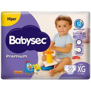 Fralda Infantil Babysec Premium Hiper XG com 56 Unidades