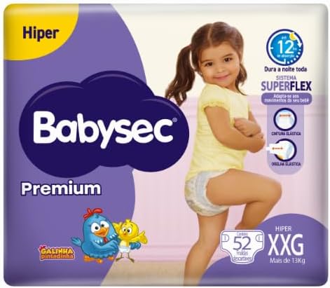 Fralda Infantil Babysec Premium Hiper XXG com 52 Un 1