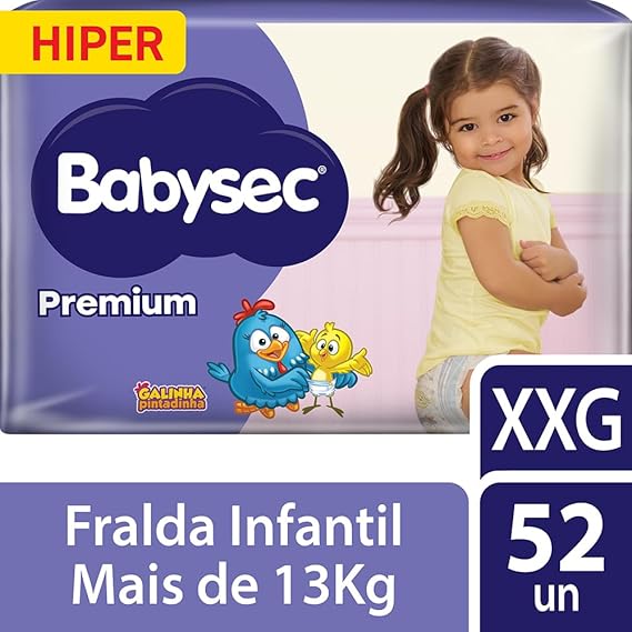Fralda Infantil Babysec Premium Hiper XXG com 52 Un 2