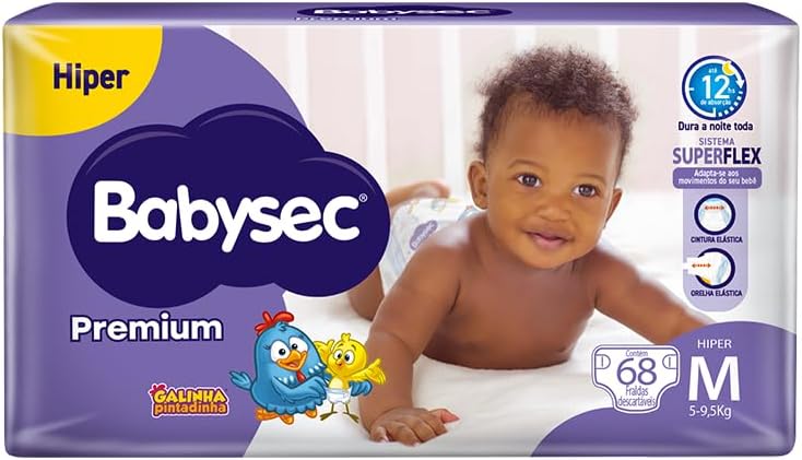 Fralda Infantil Babysec Premium Hiper M com 68 Un 1