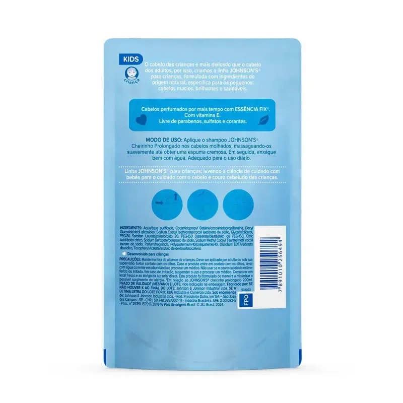 Refil Shampoo Johnson s Kids Cheirinho Prolongado 180ml 2