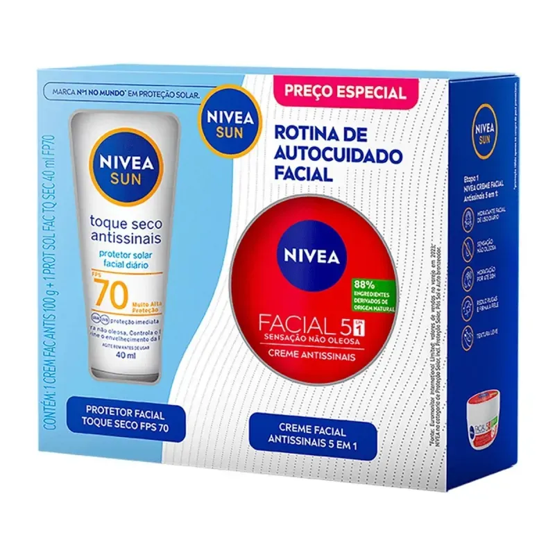 Kit Protetor Solar Facial Toque Seco Antissinais FPS70 40ml + Creme Facial Antissinais 5 em 1 b