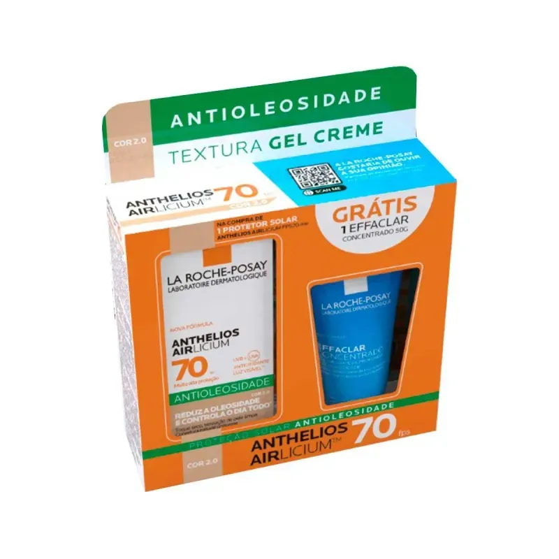 Kit Protetor Solar Facial Anthelios Fps70 Cor 2 40g+Gel de Limpeza Effaclar Concentrado 50g 2