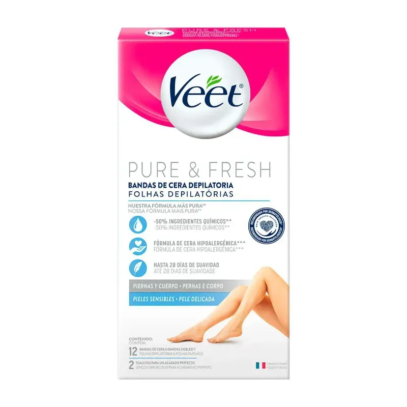 Folha Depilatoria Pernas e Corpo Veet Pure - Fresh 12 unidades 7506460101279