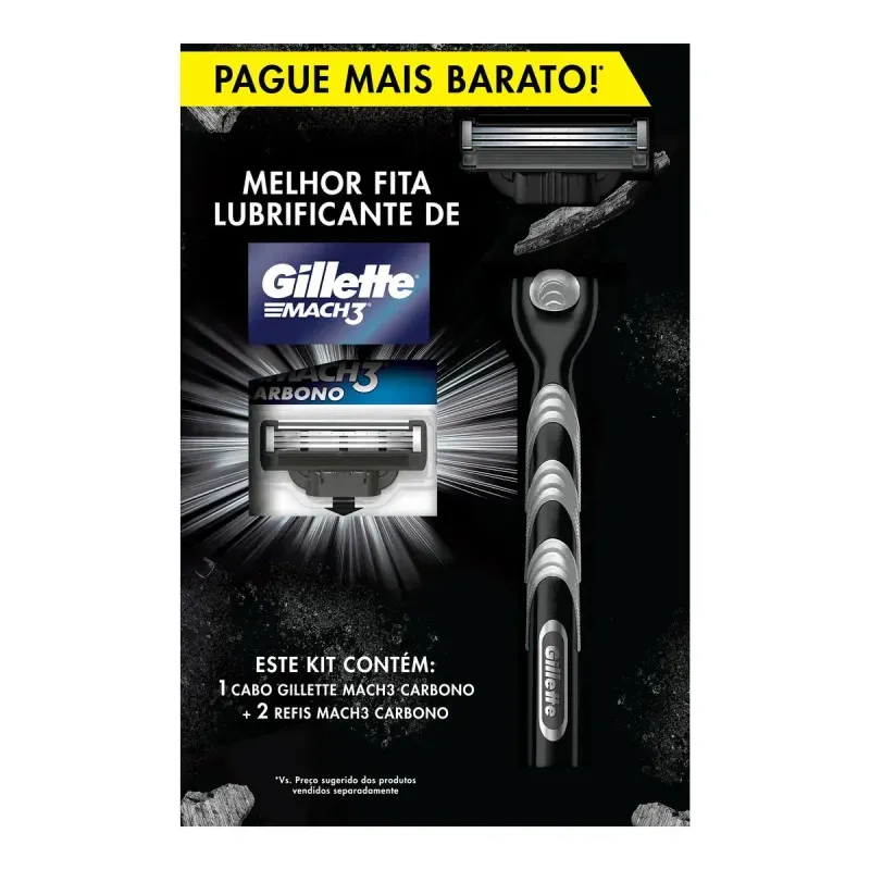 Kit Aparelho de Barbear Descartavel Gillette Mach3 Carbono Carvao Ativado + 1 Refil 2