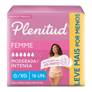 Roupa Íntima Plenitud Descartável Active Mulher Tamanho G/XG 16 Unidades